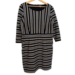 Lands' End Womens‎ Blue White Striped Long Sleeve Sheath Dress